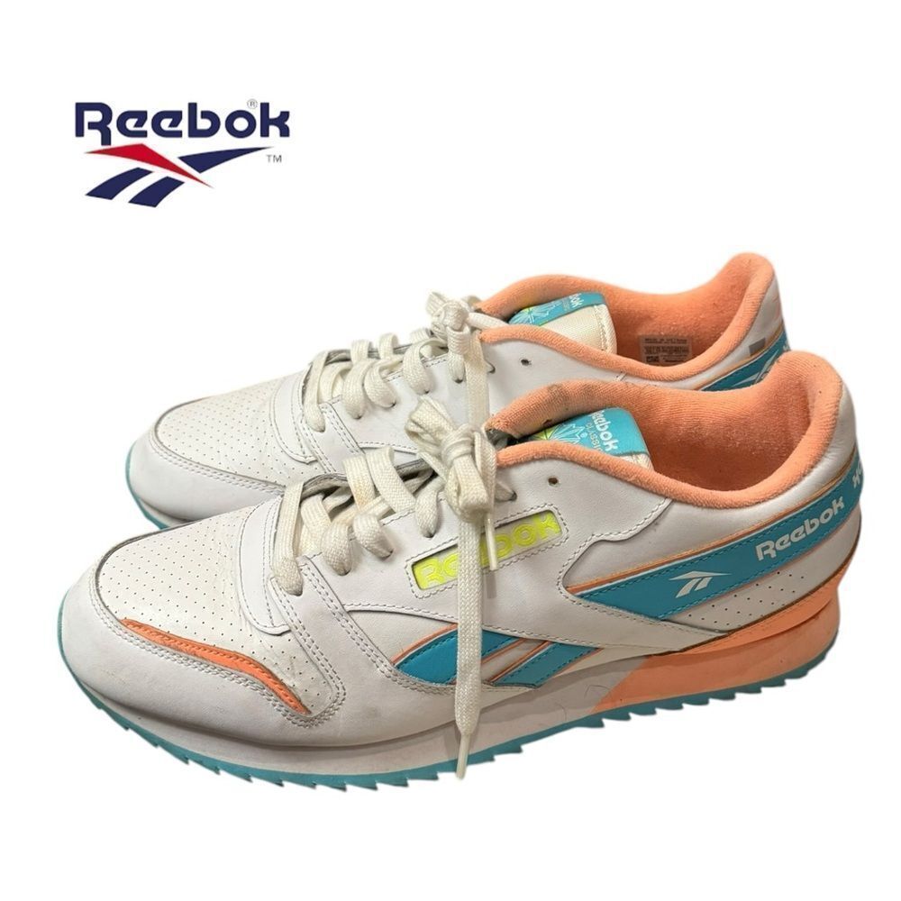 Reebok Men's Classic Leather Ripple MU White Neon Blue Solar Yellow Sneakers 12
